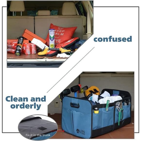 Car Trunk Organizer - Foldable Cargo Storage Containers with 9 Pockets & Handles - Picture 3 of 7